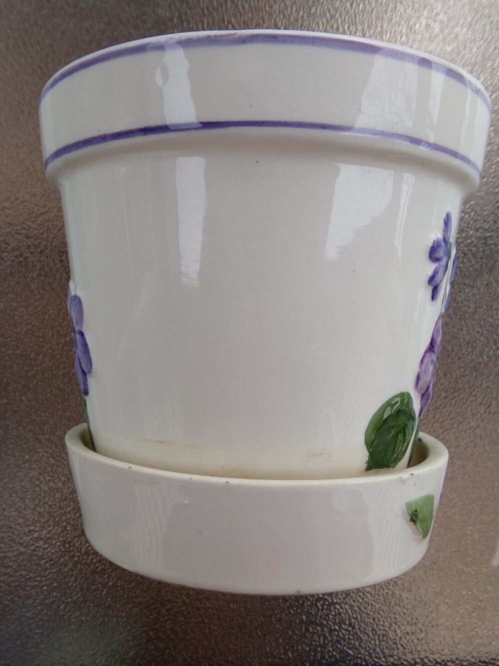 Vintage Rare Flower Plant Pot Ivory Enesco Imports Japan Violet Vine Shiny - Picture 8 of 14